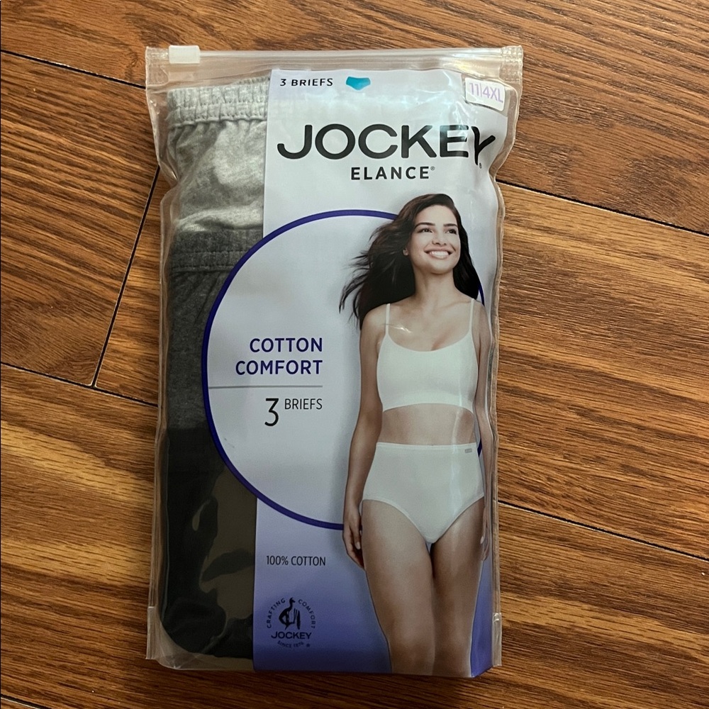 Jockey Elance Cotton Comfort Briefs Black and Gray 1 new pkg 3 pair Size 11/4xl